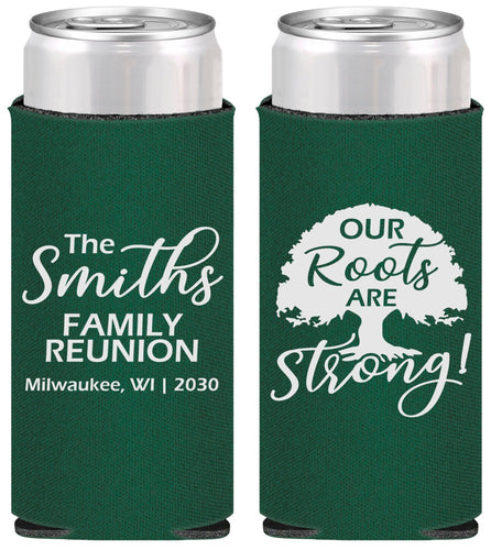 Personalized Family Reunion Slim Can Coolers - Our Roots Are Strong | 160051