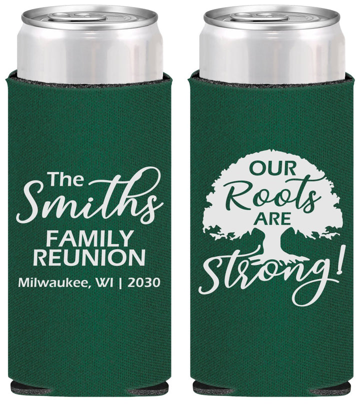 Personalized Family Reunion Slim Can Coolers - Our Roots Are Strong | 160051