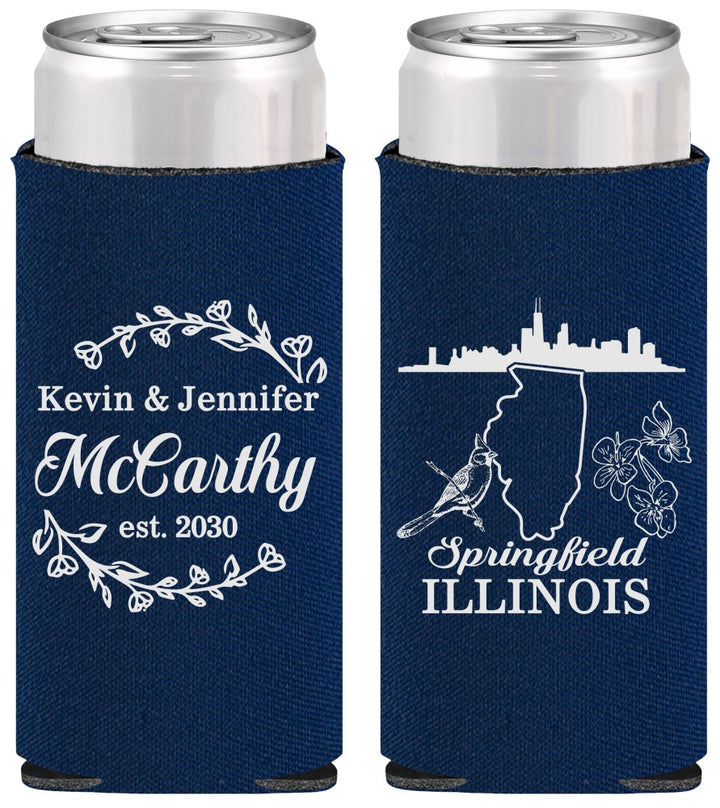 Personalized Wedding Slim Can Coolers - Illinois | 162