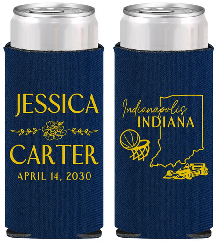 Personalized Wedding Slim Can Coolers - Indiana | 163