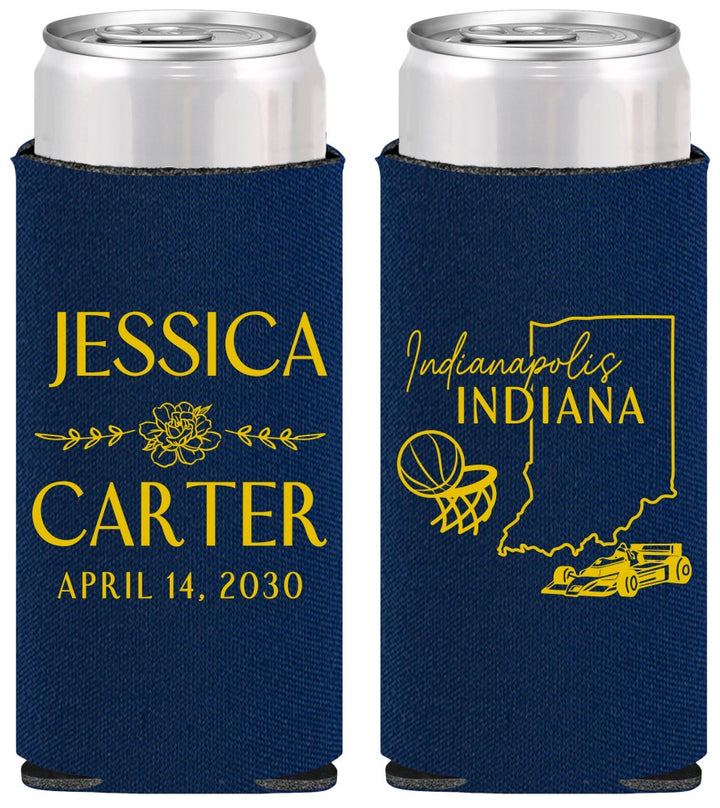 Personalized Wedding Slim Can Coolers - Indiana | 163
