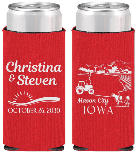 Personalized Wedding Slim Can Coolers - Iowa | 164