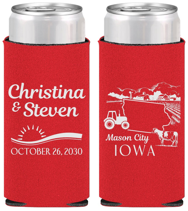 Personalized Wedding Slim Can Coolers - Iowa | 164