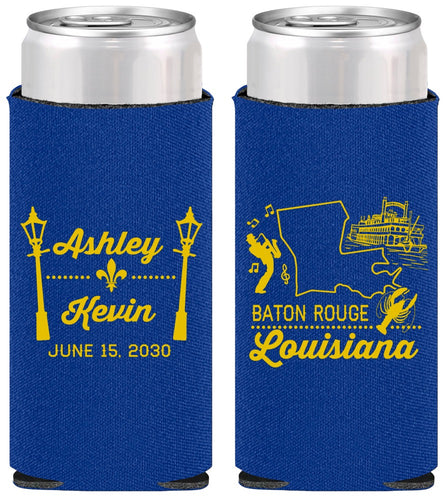 Personalized Wedding Slim Can Coolers - Louisiana | 167