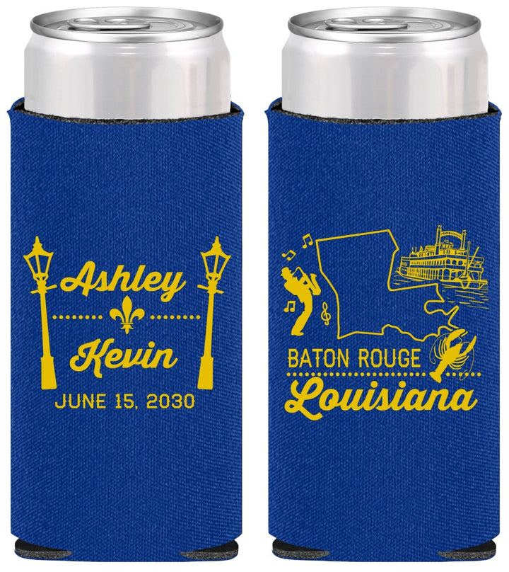 Personalized Wedding Slim Can Coolers - Louisiana | 167