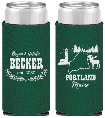 Personalized Wedding Slim Can Coolers - Maine | 168