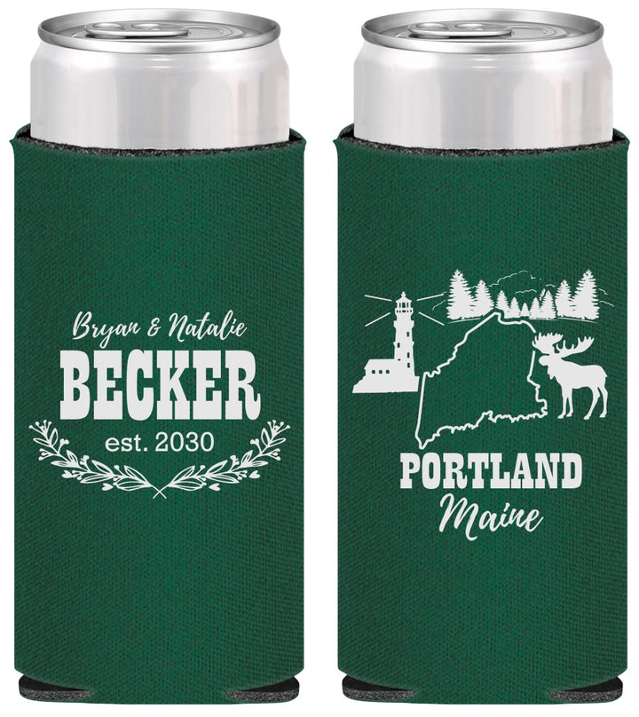 Personalized Wedding Slim Can Coolers - Maine | 168