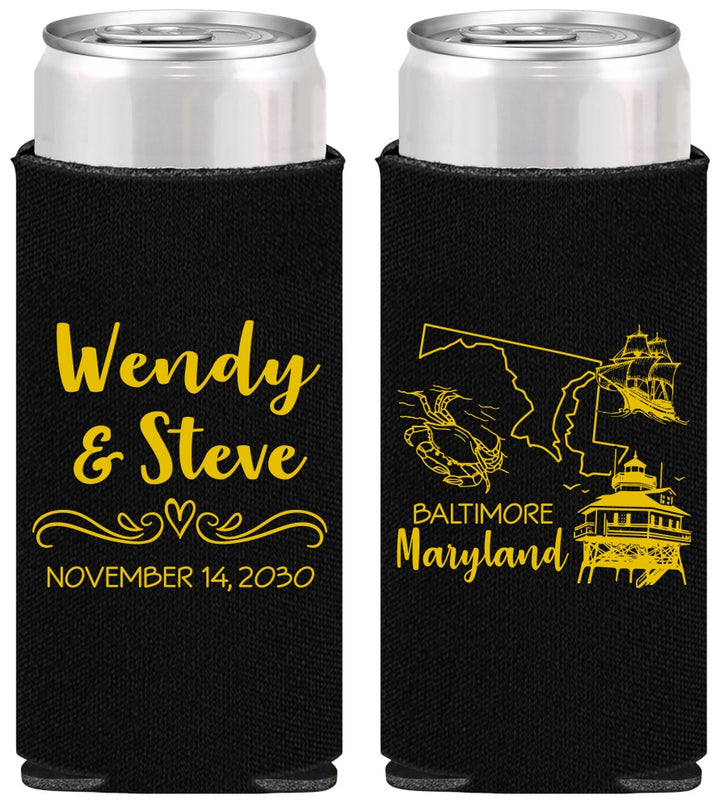 Personalized Wedding Slim Can Coolers - Maryland | 169