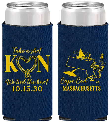 Personalized Wedding Slim Can Coolers - Massachusetts | 170