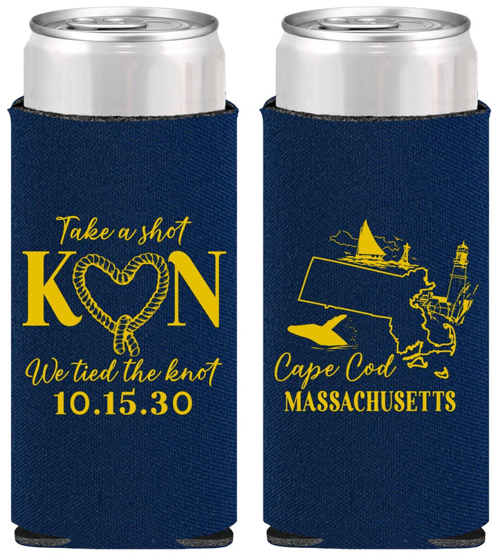 Personalized Wedding Slim Can Coolers - Massachusetts | 170