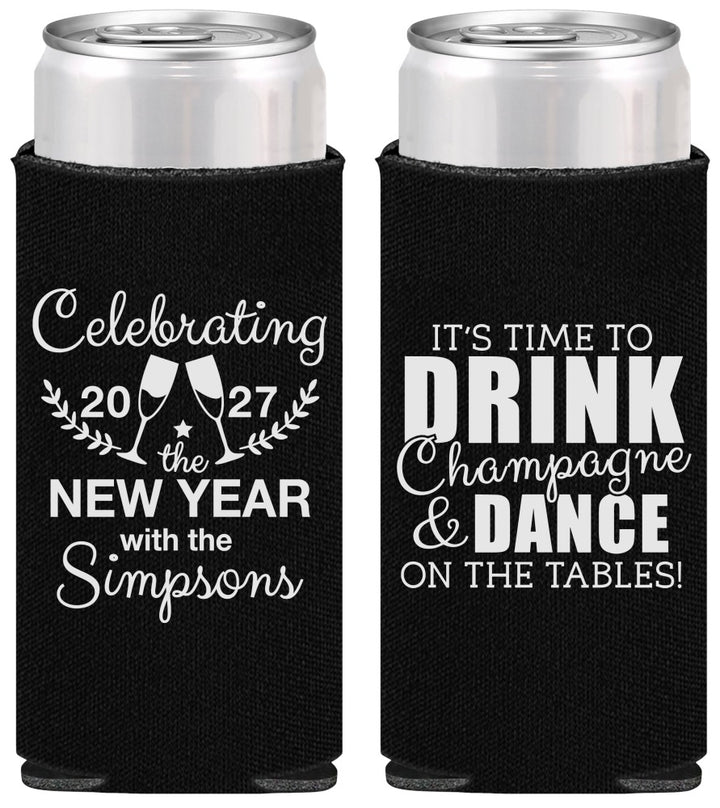 Personalized New Years Slim Can Coolers - 2027 Drink Dance | 170002