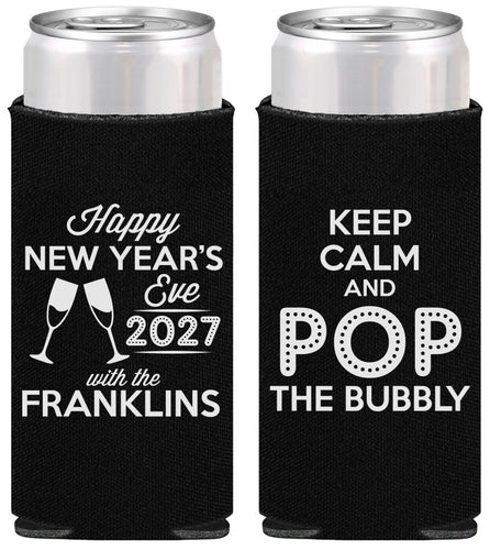 Personalized New Years Slim Can Coolers - 2027 Pop The Bubbly | 170006