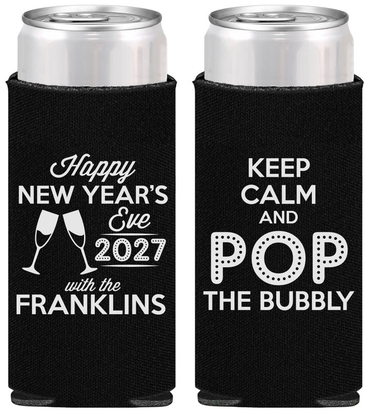 Personalized New Years Slim Can Coolers - 2027 Pop The Bubbly | 170006