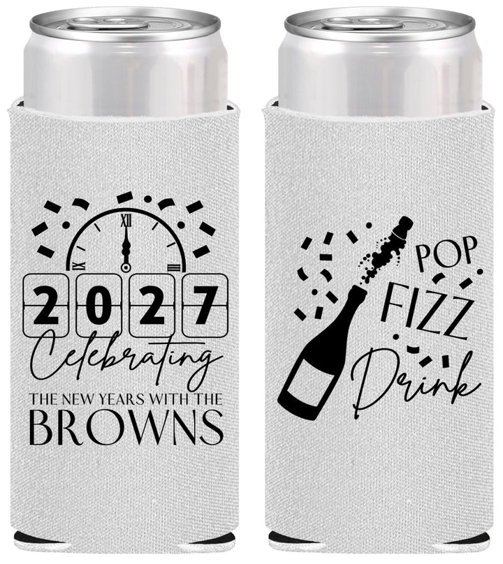 Personalized New Years Slim Can Coolers - 2027 Pop Fizz Drink | 170009