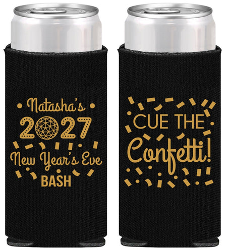 Personalized New Years Slim Can Coolers - 2027 Nye Confetti | 170012