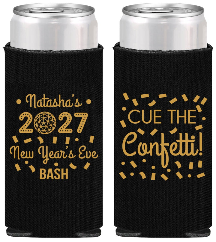 Personalized New Years Slim Can Coolers - 2027 Nye Confetti | 170012