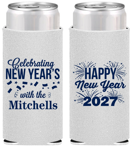 Personalized New Years Slim Can Coolers - 2027 Nye Confetti | 170015