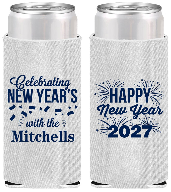 Personalized New Years Slim Can Coolers - 2027 Nye Confetti | 170015
