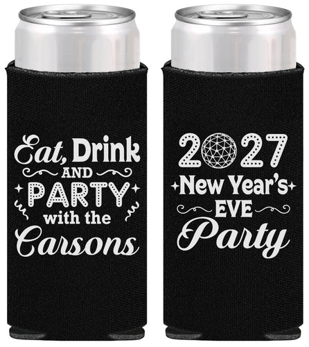 Personalized New Years Slim Can Coolers - 2027 Eat Drink Party | 170022