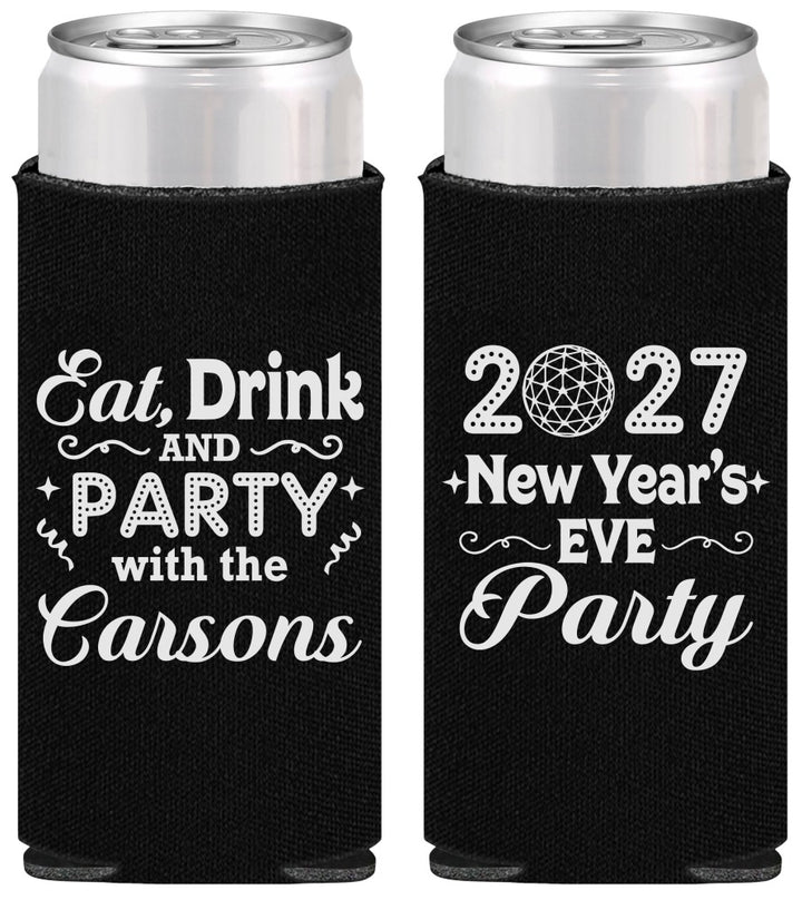 Personalized New Years Slim Can Coolers - 2027 Eat Drink Party | 170022