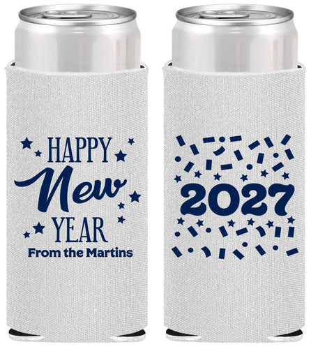 Personalized New Years Slim Can Coolers - 2027 Confetti | 170027