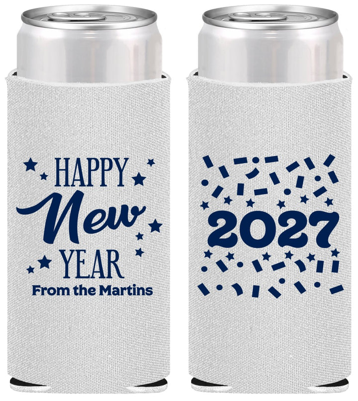 Personalized New Years Slim Can Coolers - 2027 Confetti | 170027
