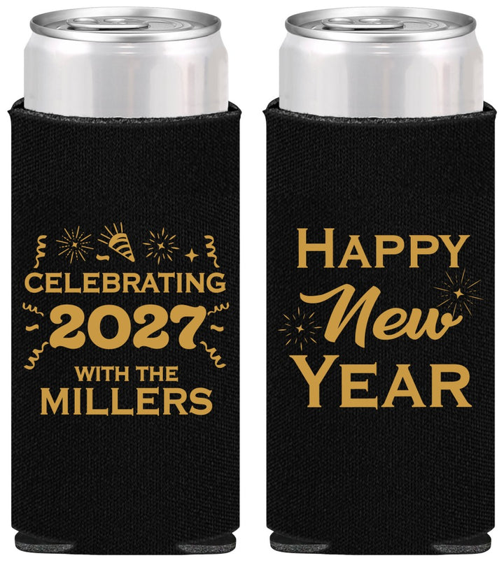 Personalized New Years Slim Can Coolers - 2027 Nye Confetti | 170028