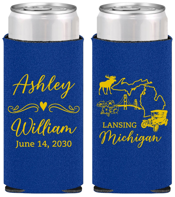 Personalized Wedding Slim Can Coolers - Michigan | 171