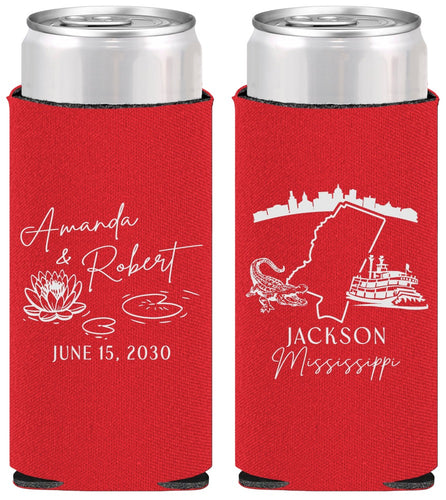 Personalized Wedding Slim Can Coolers - Mississippi | 173
