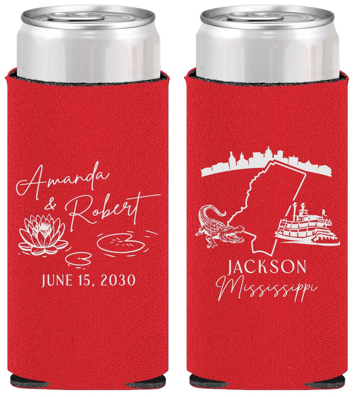 Personalized Wedding Slim Can Coolers - Mississippi | 173