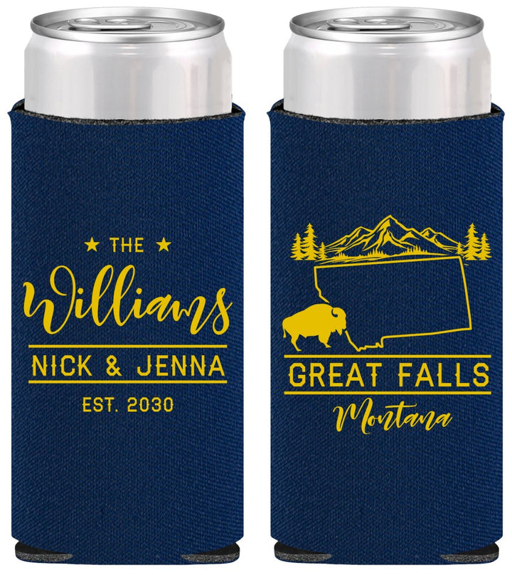 Personalized Wedding Slim Can Coolers - Montana | 175