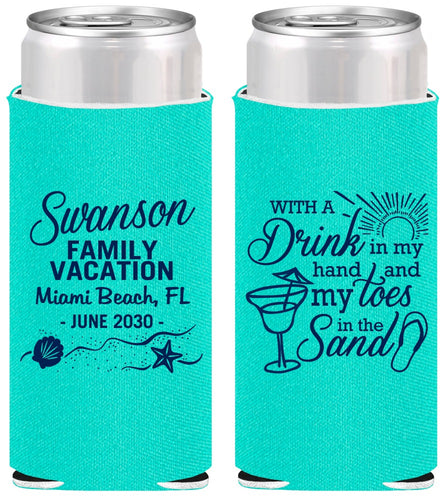 Personalized Family Vacation Slim Can Coolers - Beach Toes In The Sand | 180000