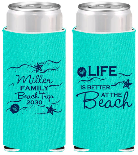 Personalized Family Vacation Slim Can Coolers - Life Is Better At The Beach | 180001
