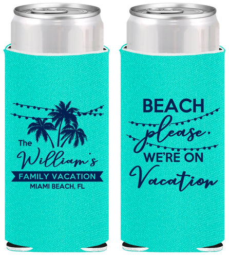 Personalized Family Vacation Slim Can Coolers - Beach Please | 180004