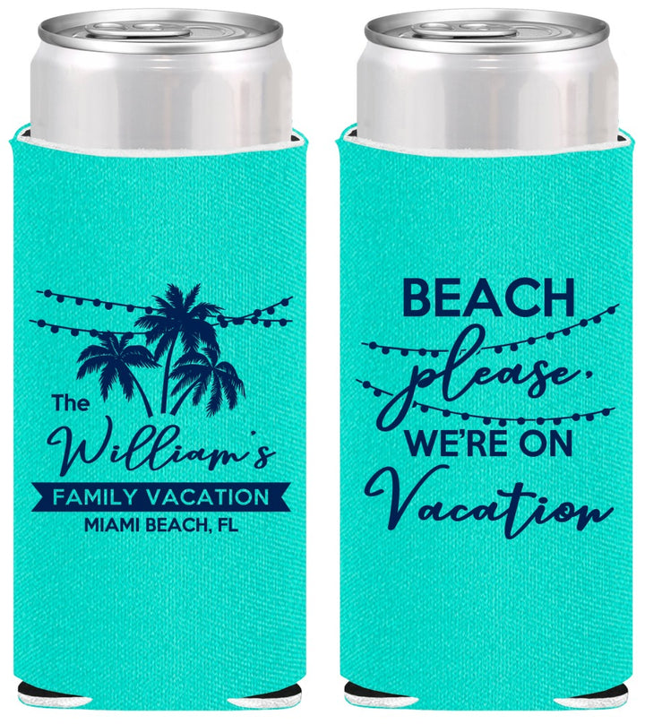 Personalized Family Vacation Slim Can Coolers - Beach Please | 180004