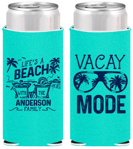 Personalized Family Vacation Slim Can Coolers - Lifes A Beach | 180008