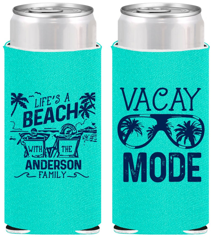 Personalized Family Vacation Slim Can Coolers - Lifes A Beach | 180008