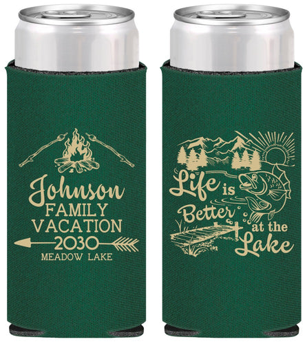 Personalized Family Vacation Slim Can Coolers - Lake Camping | 180011