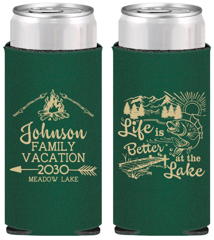 Personalized Family Vacation Slim Can Coolers - Lake Camping | 180011