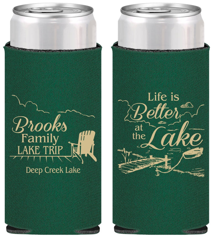 Personalized Family Vacation Slim Can Coolers - Lake Camping | 180012