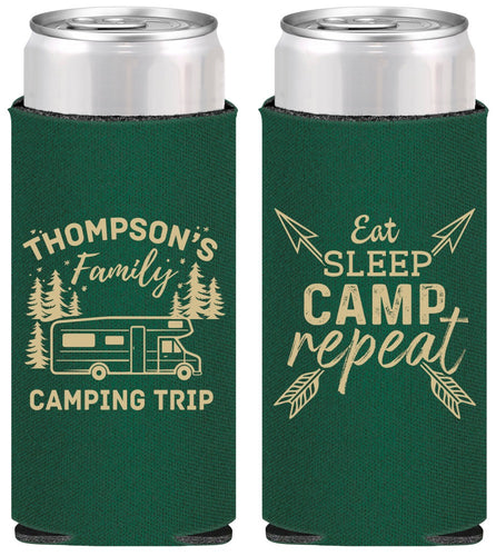 Personalized Family Vacation Slim Can Coolers - Camping Trip | 180016