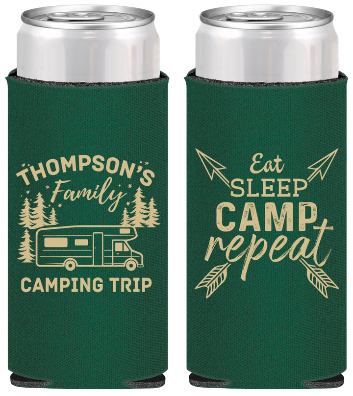 Personalized Family Vacation Slim Can Coolers - Camping Trip | 180016