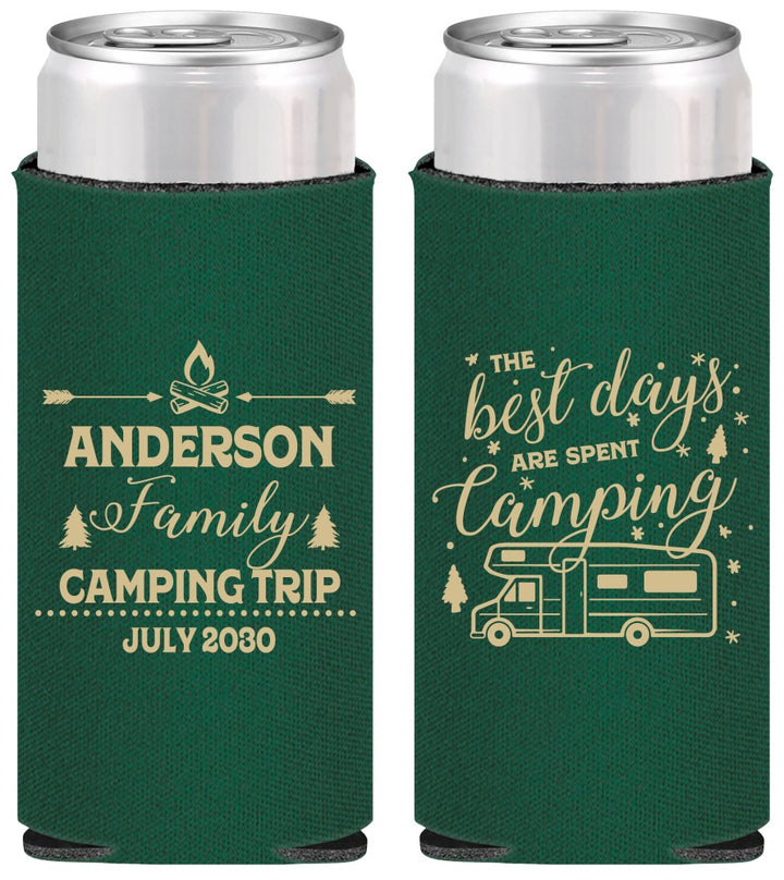 Personalized Family Vacation Slim Can Coolers - Camping Trip | 180017