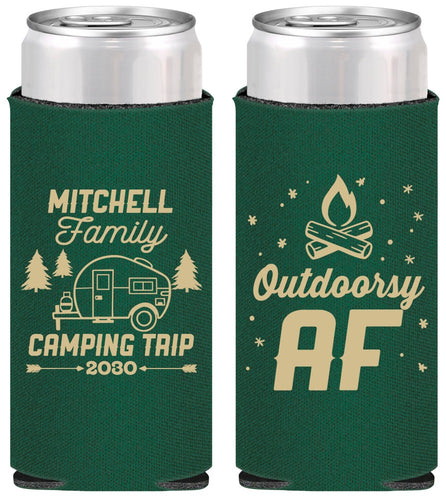 Personalized Family Vacation Slim Can Coolers - Camping Trip | 180018