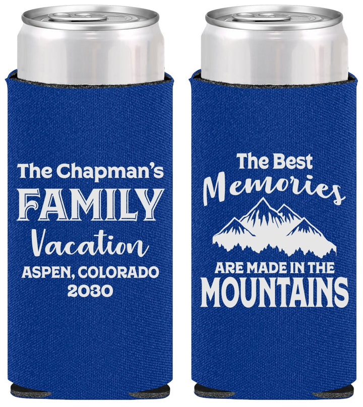 Personalized Family Vacation Slim Can Coolers - Mountains | 180021