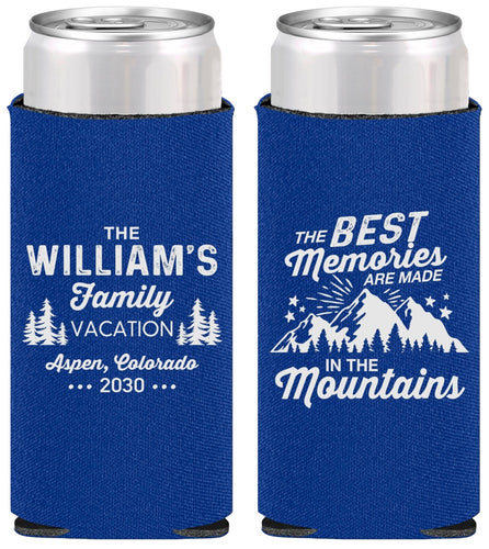 Personalized Family Vacation Slim Can Coolers - Mountains | 180022