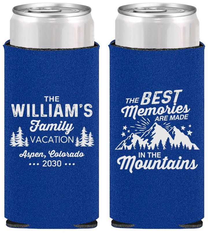 Personalized Family Vacation Slim Can Coolers - Mountains | 180022