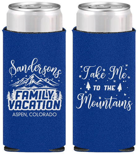 Personalized Family Vacation Slim Can Coolers - Ski Trip Peaks | 180023