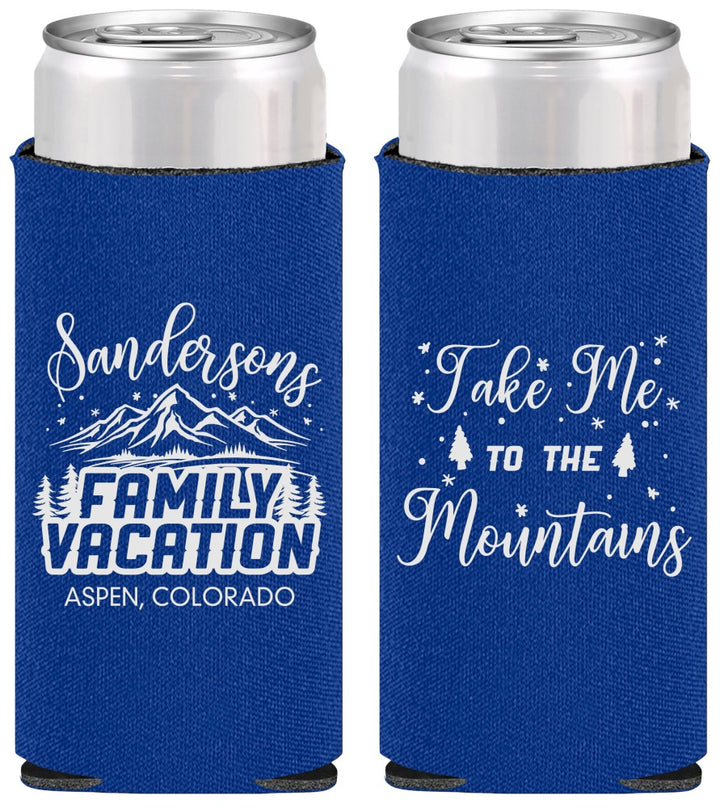 Personalized Family Vacation Slim Can Coolers - Ski Trip Peaks | 180023