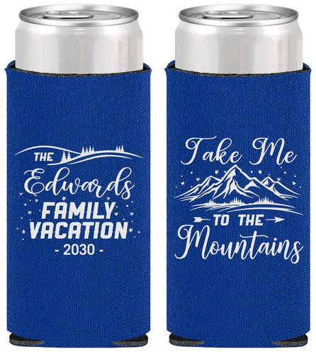 Personalized Family Vacation Slim Can Coolers - Mountains | 180024